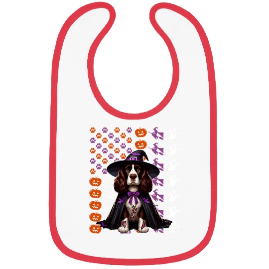 English Springer Spaniel Cosplay Witch Halloween Horror Flag Bibs