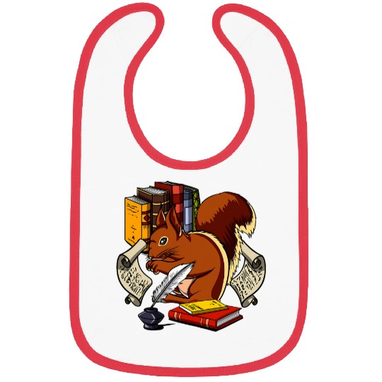 Squirrel Reading Book Cute Forest Animal Funny Bibs