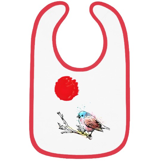 Murakami Birds Red Moon Japenese Bibs