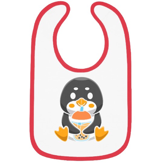 Bubble Milk Tea Penguin Cute Penguin Drinking Boba Milk Tea Bibs