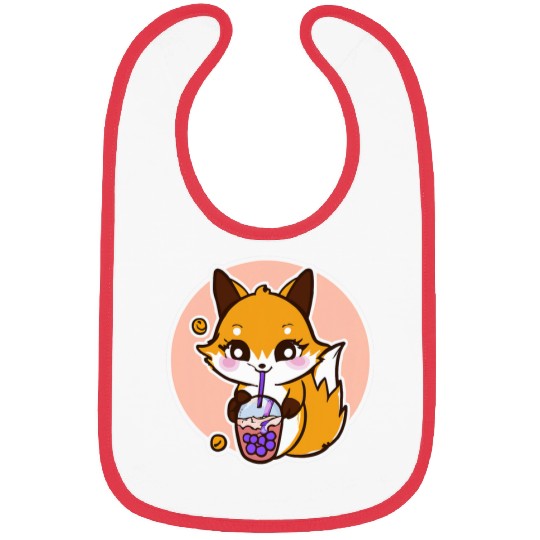 Anime Fox Drinking Boba Milk Bubble Tea Kawaii 3 Bibs