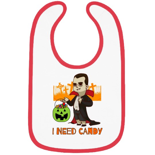 I Need Candy Vampire in Graveyard Halloween Trick Or Treat Bibs