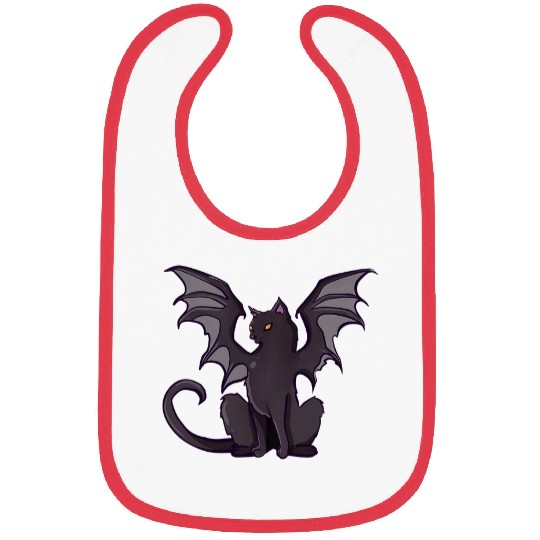 Funny Black Scary Cat With Bat Wings Halloween Costume Bibs