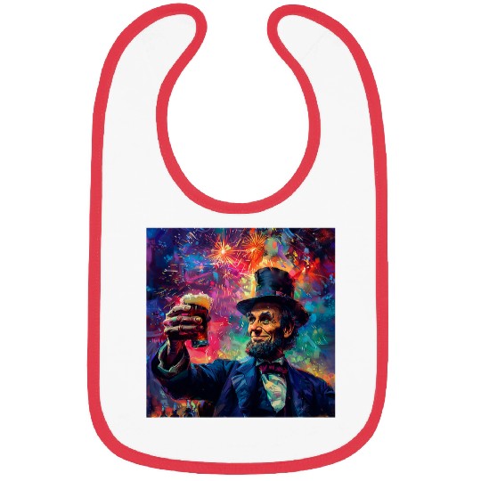 Abraham Lincoln Drinking Beer Funny USA American Flag July 4 10 Bibs