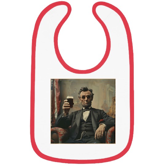 Abraham Lincoln Drinking Beer Funny USA American Flag July 4 27 Bibs