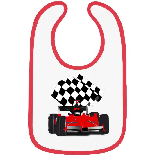 Red Race Car with Checkered Flag Bibs