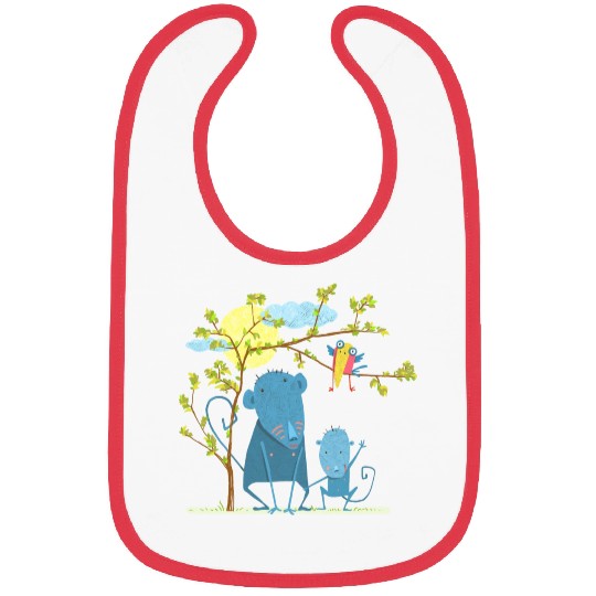 Monkey with child and bird Bibs