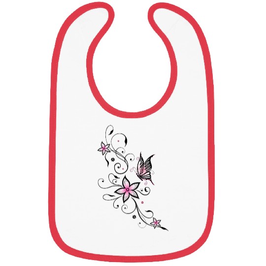 Butterfly with Ornamental Flowers Bibs