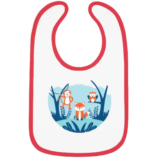 Monkey, Owl, Fox, Animal Friends Forest Graphic Bibs