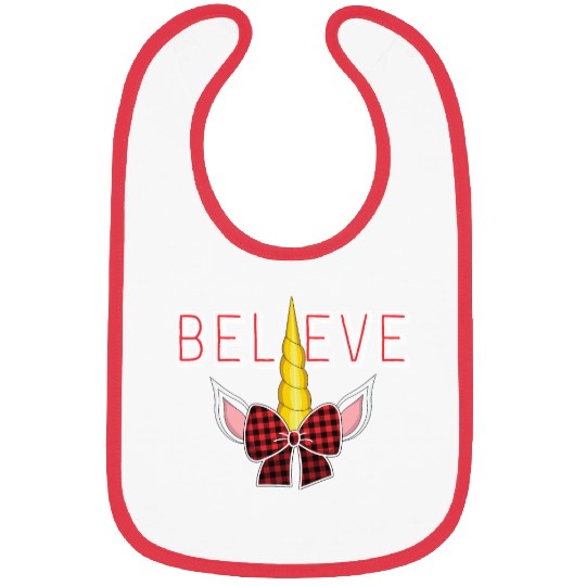Believe Unicorn Christmas Pajamas Girls Red Bibs