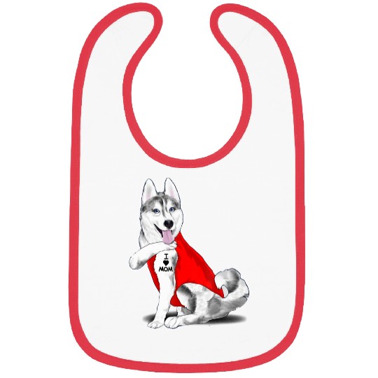 Funny husky Dog I Love Mom Tattoo husky Lover Gift Bibs