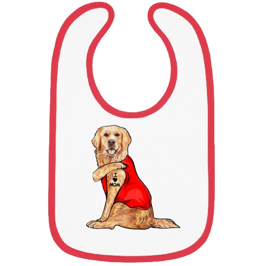 Funny golden retriever Dog I Love Mom Tattoo Bibs