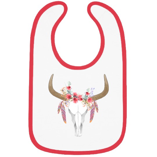 Floral Cow Skull With Feathers Bull Skull Bibs