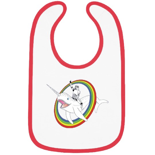 Spaceman riding narwhal through rainbow Bibs