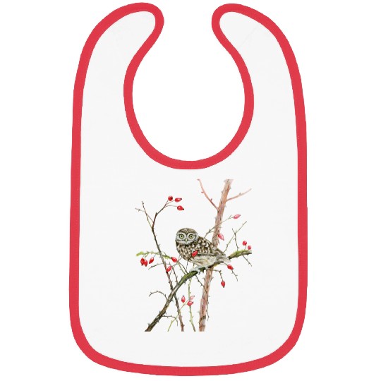 Little Owl On Rosehip - Garden Birds In Spring Bibs