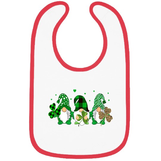 Three Gnomes Holding Shamrock Leopard Plaid Bibs
