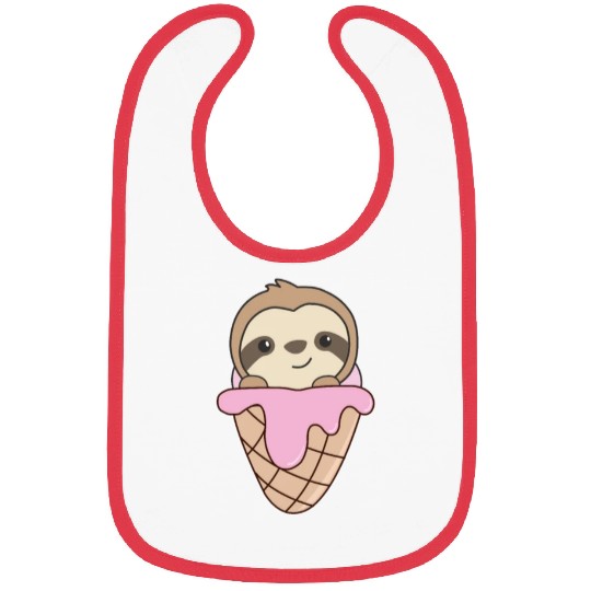 Sloth Pink Ice Cream Waffle Cute Animals For Kids Bibs