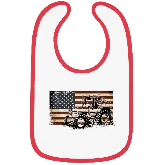 Farm Tractor Usa Flag Patriotic Vintage Farmer Far Bibs