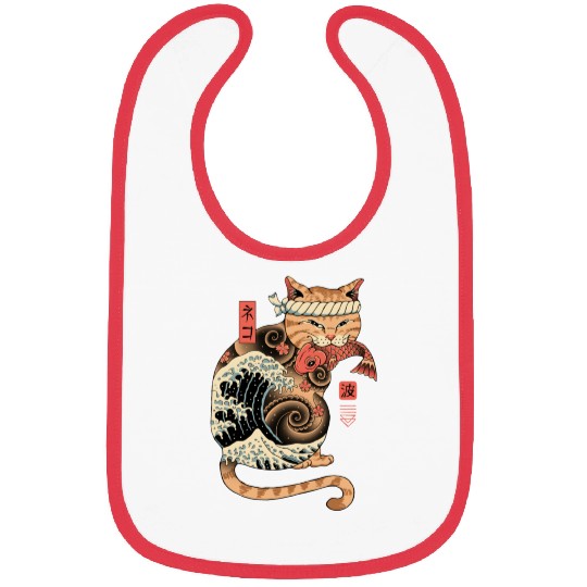 Funny Japanese Catana Wave Eating Koi Fish Bibs