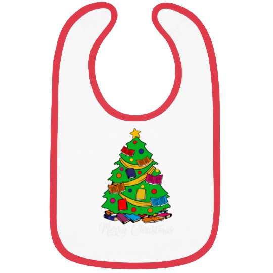Merry Christmas Tree Love Reading Books Librarian Bibs