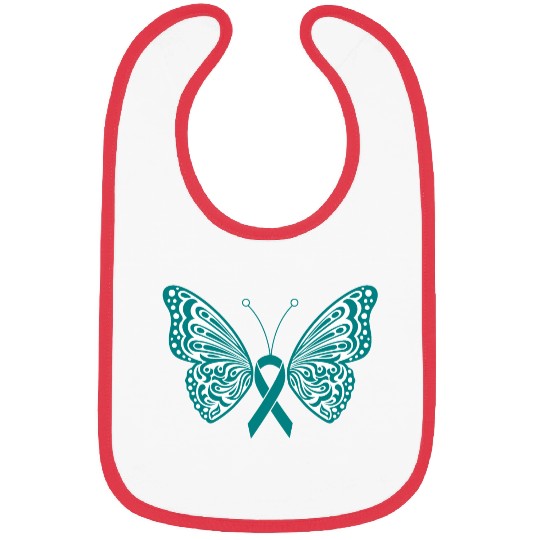 Ovarian Cancer Awareness Teal Ribbon Butterfly Bibs