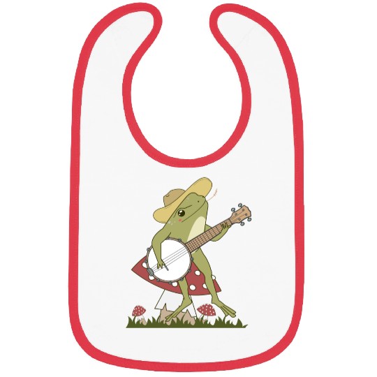 Cottagecore Aesthetic Cute Frog On Mushroom Playin Bibs