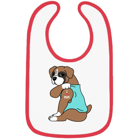 I Love Mom Tattoo Boxer Dog Bibs