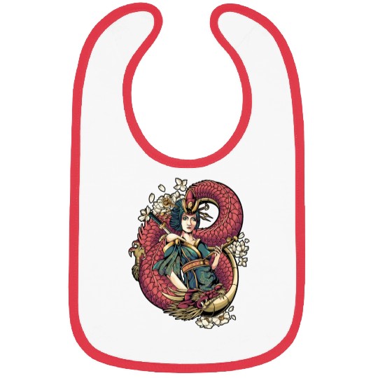 Geisha red dragon Bibs
