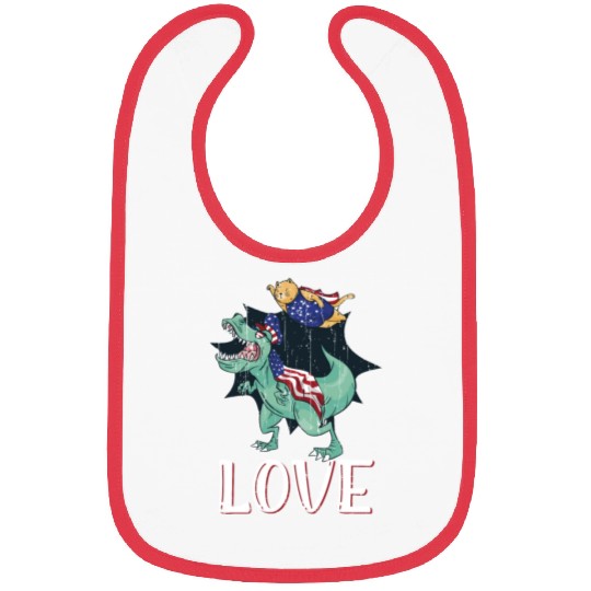 Love America Cat Dinosaur USA Flag 4th Of July Bibs