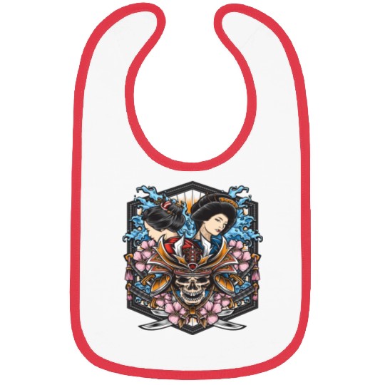 skull samurai with geisha Bibs