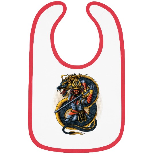 japanese samurai warrior with dragon Bibs