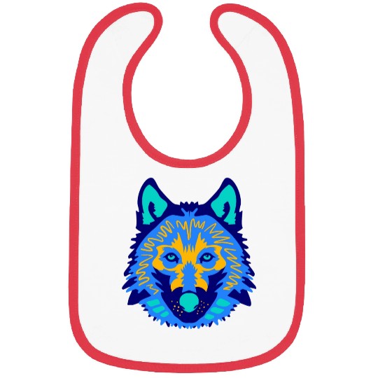 blue wolf face Bibs
