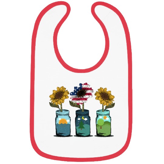American Sunflower Women Patriotic Mom Bibs