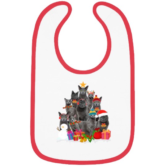 Funny Russian Blue Christmas Tree Pet Cat Lover Bibs