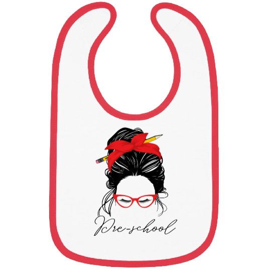 Preschool teacher messy bun women school Bibs