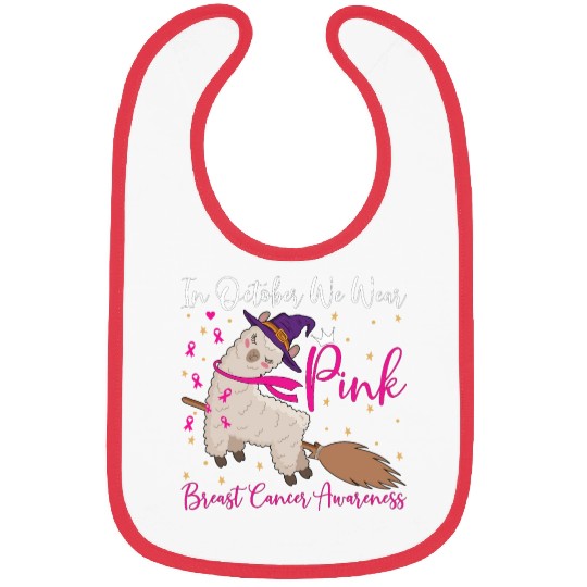 In October We Wear Pink Llama Breast Cancer Bibs