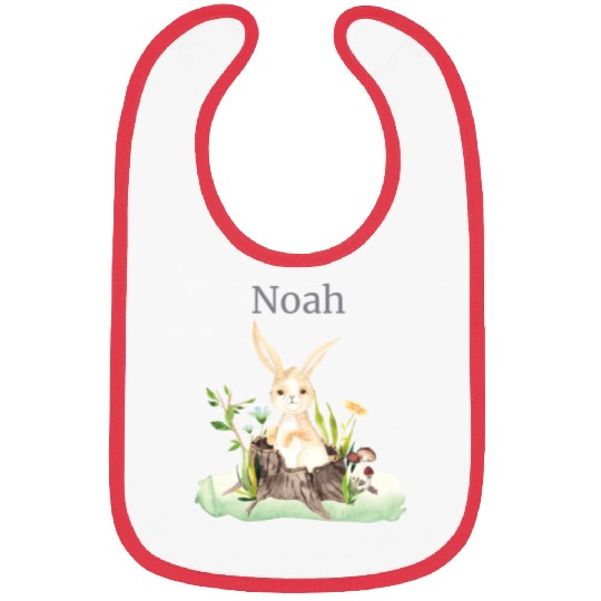 Waldtier Reh Hase Hedgehog Flowers Name Noah Bibs