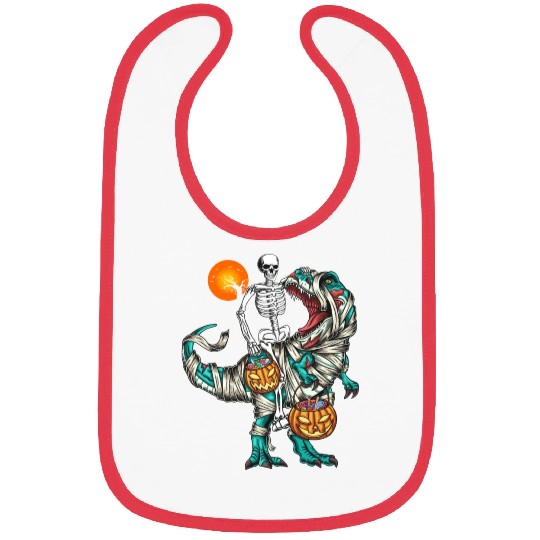 Halloween Skeleton Riding Mummy Dinosaur Pumpkin Bibs