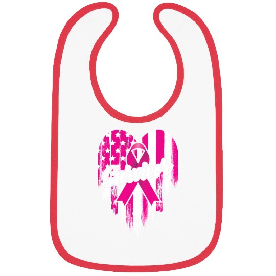 Breast Cancer Survivor Pink Ribbon American Flag Bibs