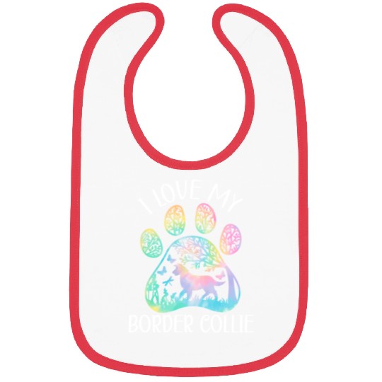 I Love My Border Collie Dog Lover Puppy Paw Love Bibs