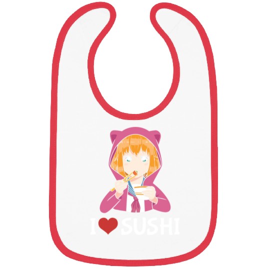 Kawaii Anime Girl I Love Sushi Bibs