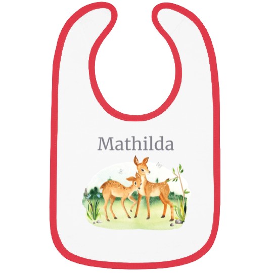 Forest Animal Deer Flowers Name Mathilde Bibs