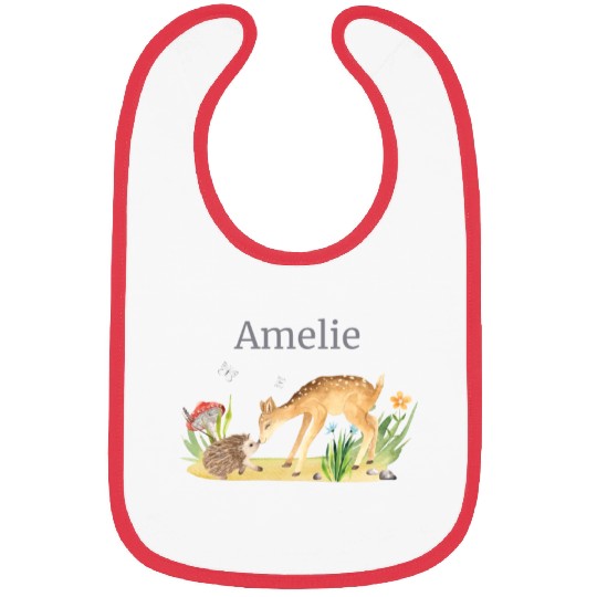 Forest Animal Deer Hedgehog Flowers Name Amelie Bibs
