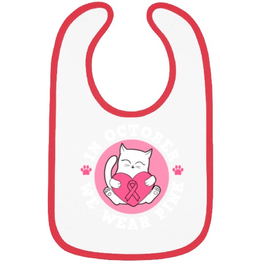 In October We Wear Pink Breast Cancer Warrior Cat Bibs