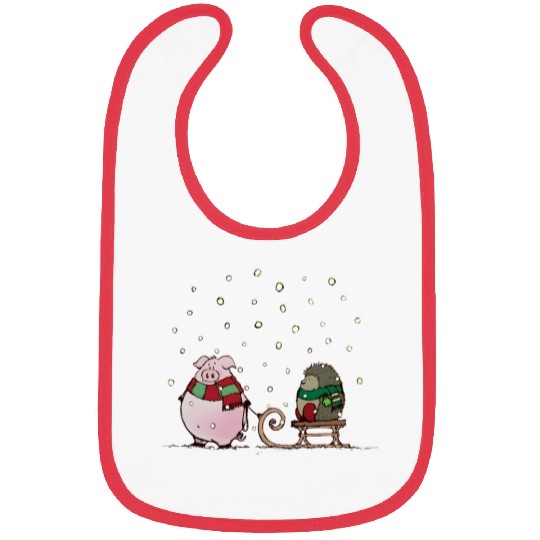 Winter fun with pig and hedgehog Bibs