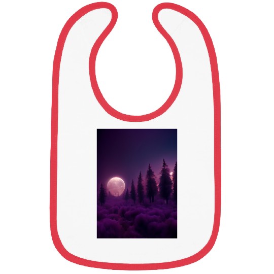Forest in night above purple clouds, moon Bibs