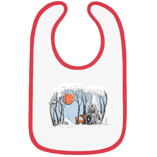 Winter landscape with fox and owl Bibs