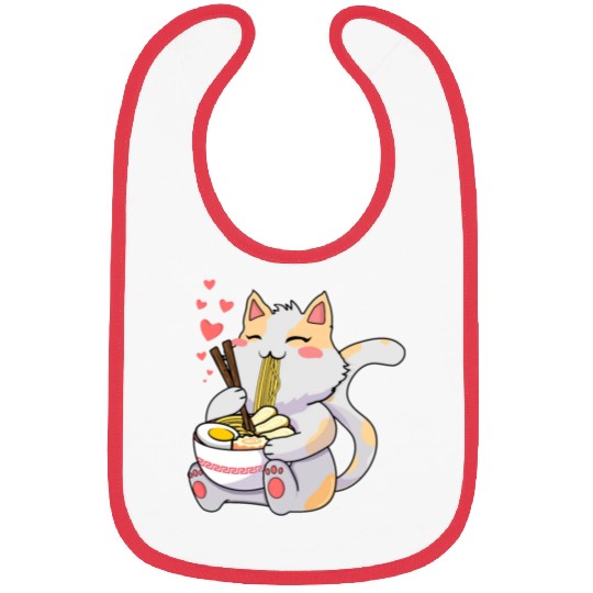 Funny Kawaii Cat Eating Ramen - Kawaii Neko Cat Bibs
