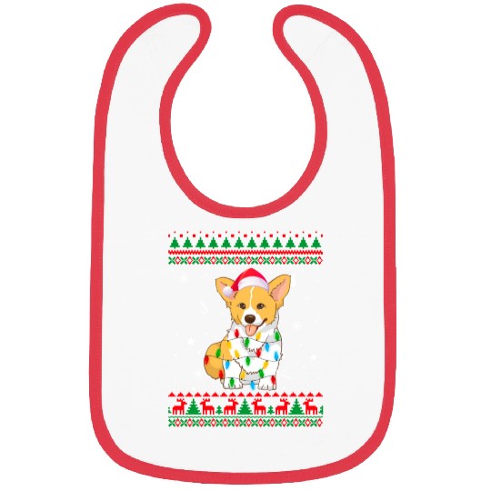 Xmas Ugly Sweater Christmas Lights Corgi Dog Lover Bibs
