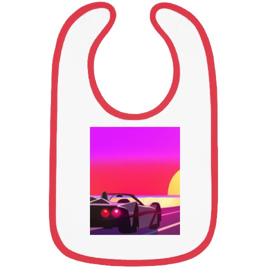 Synthwave Outrun Sports Car Beach Sunset Bibs